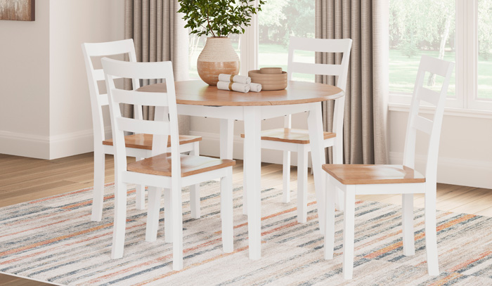 Bright white with light wood 4 chair dining room set